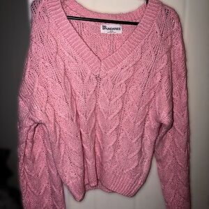 No Boundaries Pink Cable-Knit V-Neck Sweater